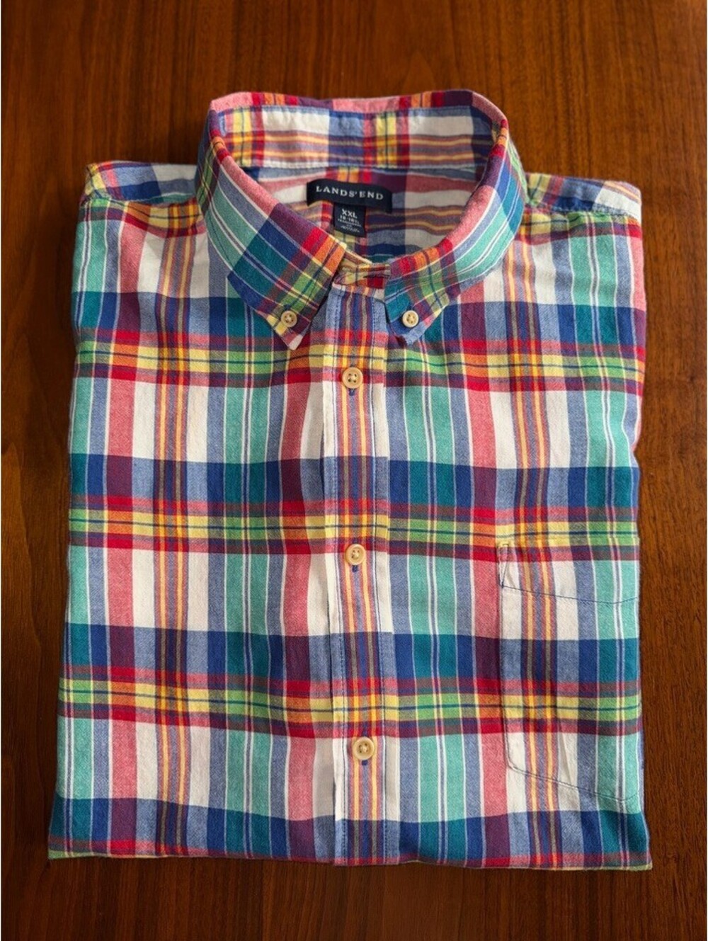 Lands' End Men's Traditional Fit Button-Down Multicolor Plaid Shirt - Size XXL